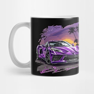 Purple C8 Corvette Stingray Tropical Sunset Supercar Racecar Muscle Car Sportscar Corvette C8 Mug